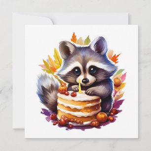Fall Raccoon with a 1th Birthday cake