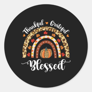 Fall Rainbow Thankful Grateful Blessed Pumpkin  Classic Round Sticker
