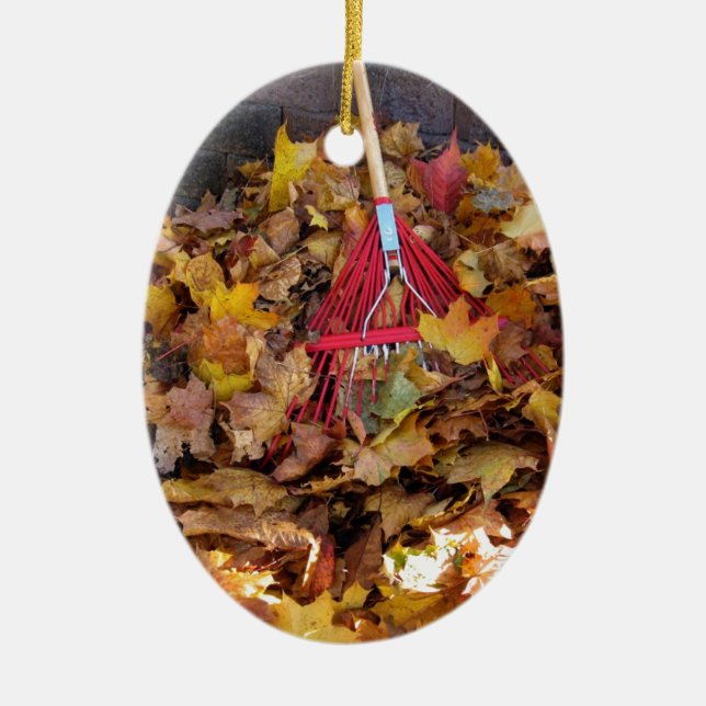 Fall - Raking the Leaf Harvest , Photograph Ceramic Ornament (Front)
