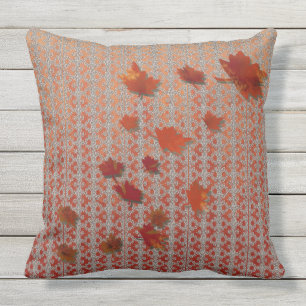 Fall Red and Orange Leaves Ombre Pattern Outdoor Pillow