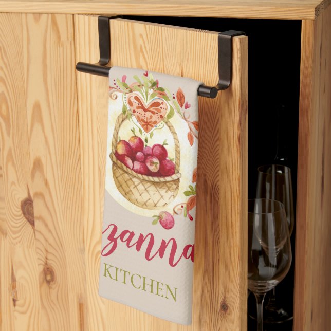 Fall Red Apple Basket Kitchen Towel (Thirds Fold)