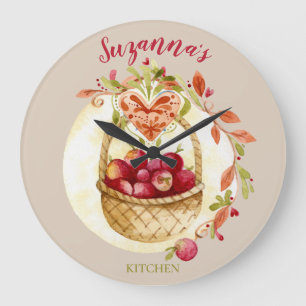 Fall Red Apple Basket Large Clock