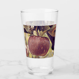 Fall red apple fruit and leaves watercolor  glass