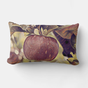 Fall red apple fruit and leaves watercolor  lumbar pillow