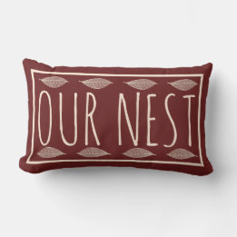Fall Red Farmhouse Country Our Nest & Leaves Lumbar Pillow