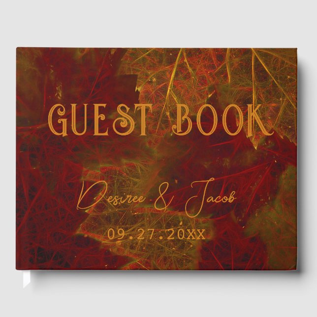 Fall Red Gold Rustic Elegant Maple Leaves Guest Book (Front)