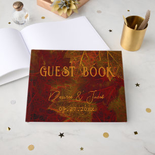 Fall Red Gold Rustic Elegant Maple Leaves Guest Book