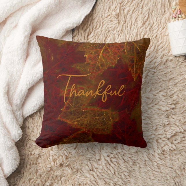 Fall Red Gold Rustic Elegant Maple Leaves Throw Pillow (Blanket)