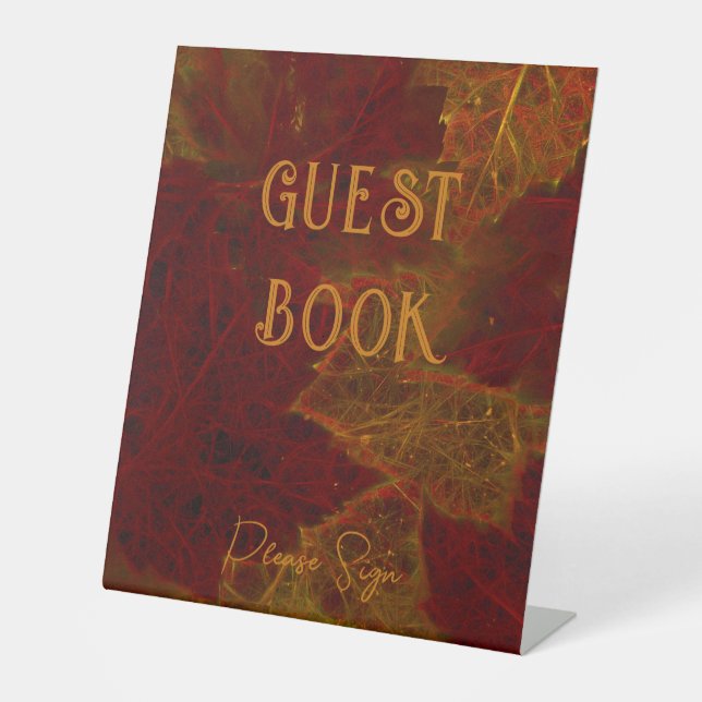 Fall Red Gold Rustic Maple Leaves Sign Guest Book (Front)