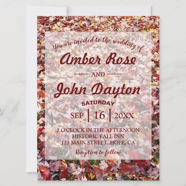 Fall Red Leaves Rustic Wedding Invitations (Front)