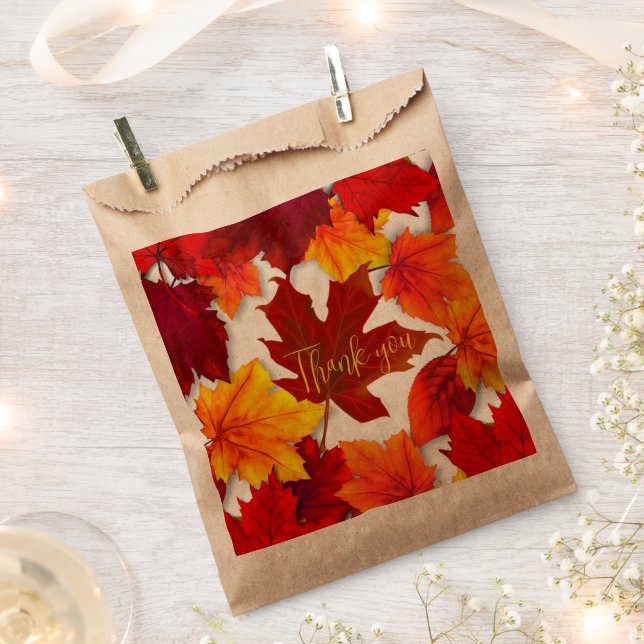 Fall Red Leaves Thank You Favour Bags (Clipped)