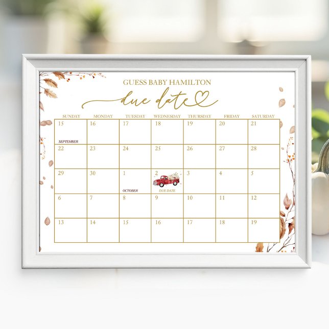 Fall Red Truck Due Date Calendar Baby Shower Sign (Creator Uploaded)