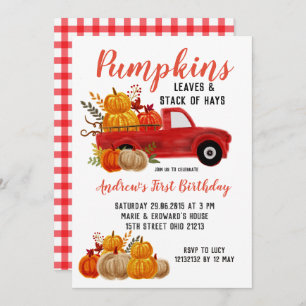 Fall Red Truck Pumpkin Birthday invitation