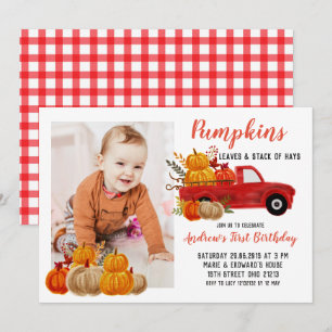 Fall Red Truck Pumpkin Birthday with photo Invitation