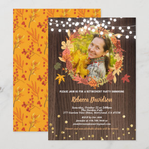 Fall retirement party thanksgiving rustic photo invitation
