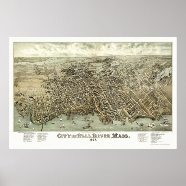 Fall River, MA Panoramic Map - 1877 Poster (Front)