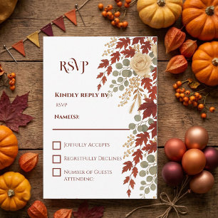 Fall Romance Autumn Bliss Ivory Burgundy Wedding RSVP Card