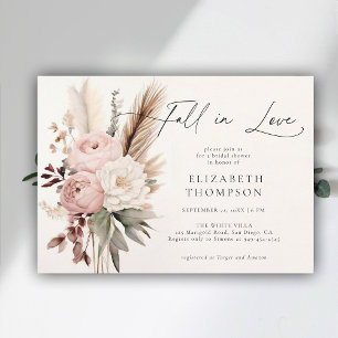 Fall Romantic Boho Peony Pampas Chic Bridal Shower Invitation