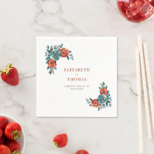 Fall Romantic Bold Teal Orange Elegant Wedding Napkin