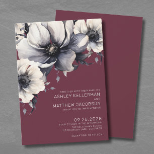 Fall Romantic Burgundy Floral Wedding Invitation