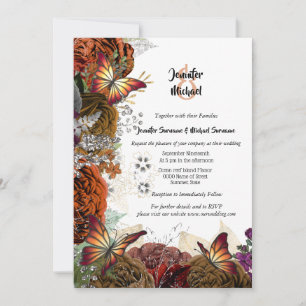 Fall rose autumn butterfly thanksgiving wedding invitation