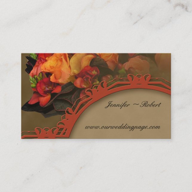 Fall Rose Bouquet Wedding Website card (Front)