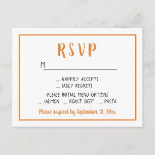 Fall RSVP Orange Autumn Wedding Party Minimalist Invitation Postcard