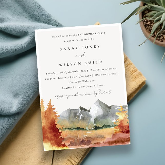 Fall Rust Orange Mountain Trees Foliage Engagement Invitation (Creator Uploaded)