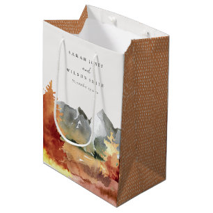 Fall Rust Orange Mountain Trees Foliage Wedding  Medium Gift Bag