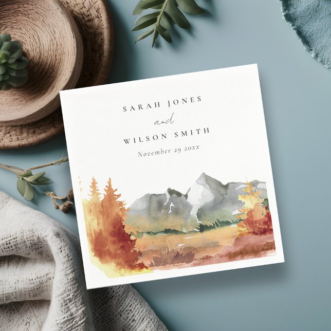 Fall Rust Orange Mountain Trees Foliage Wedding  Napkin (Creator Uploaded)