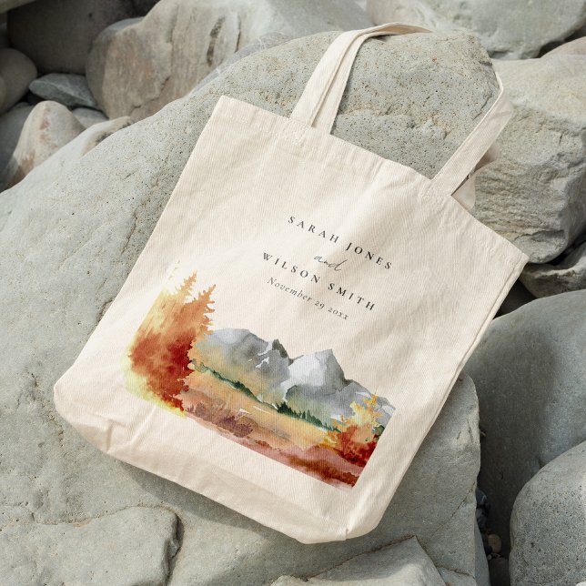 Fall Rust Orange Mountain Trees Foliage Wedding  Tote Bag (Creator Uploaded)