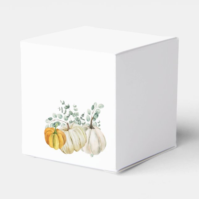 Fall Rust Orange White Pumpkin Greenery Thank You Favor Box (Back Side)