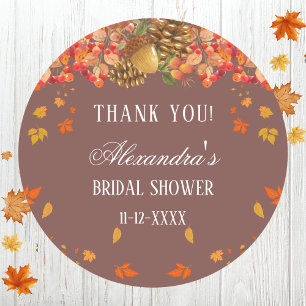 Fall Rustic Autumn Bridal Shower Thank You  Classic Round Sticker