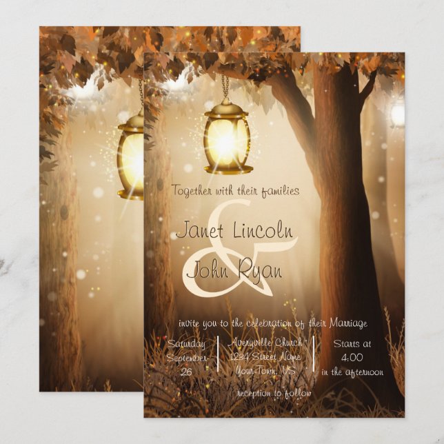 Fall Rustic Autumn Tree Wedding Invitation (Front/Back)