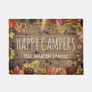 Fall Rustic Barn Wood Personalized   Happy Camper Doormat