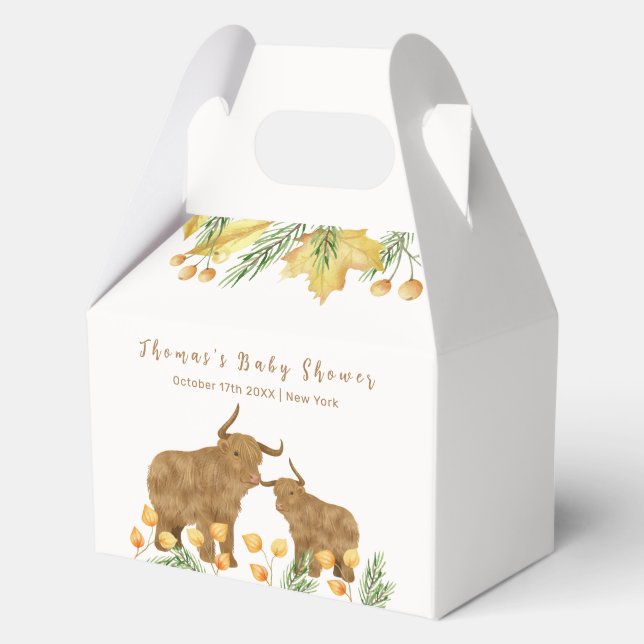 Fall Rustic Boho Highland Cow Baby Shower  Favor Box (Front)