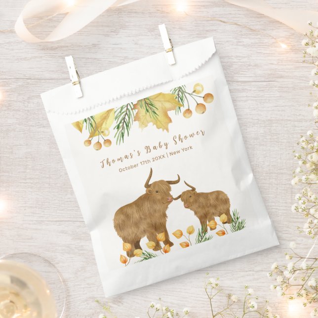 Fall Rustic Boho Highland Cow Baby Shower  Favour Bag (Clipped)