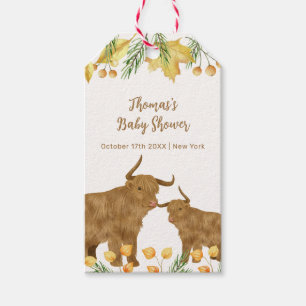 Fall Rustic Boho Highland Cow Baby Shower Gift Tags