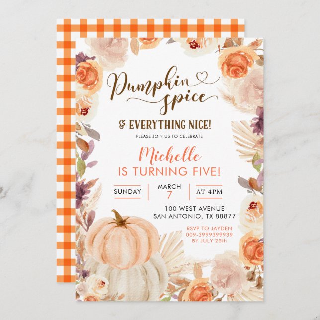 Fall Rustic Boho Pumpkin Spice and Everything Nice Invitation (Front/Back)