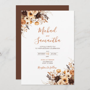 Fall Rustic Brown and Ivory Rose Country Wedding Invitation