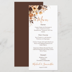 Fall Rustic Brown and Ivory Rose Country Wedding Menu