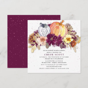 Fall Rustic Burgundy Floral Pumpkin Bridal Shower Invitation