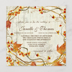 Fall Rustic Elegant Wood Pretty Boho Woods Wedding Invitation