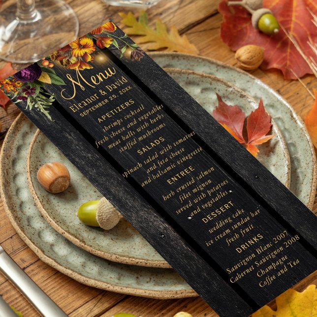 Fall rustic floral chic elegant wood wedding  menu (Creator Uploaded)