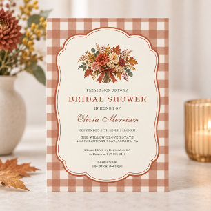 Fall Rustic Floral Gingham Bridal Shower Invitation