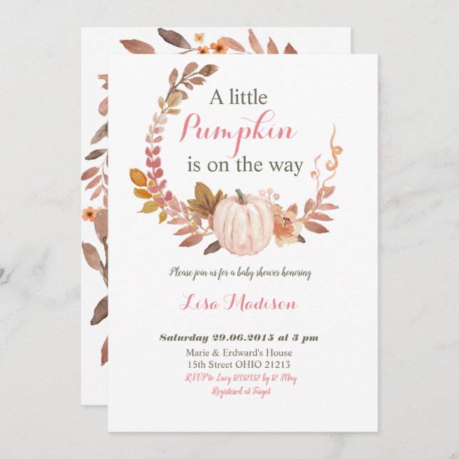 Fall Rustic Floral Pumpkin baby shower Invitation (Front/Back)