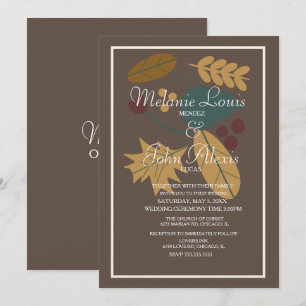 Fall Rustic Greenary Autumn Leaves Bunch Wedding Invitation