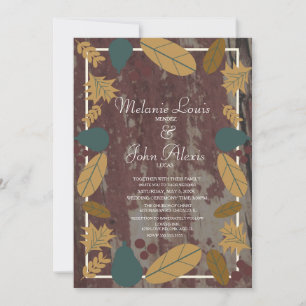 Fall Rustic Greenary Autumn Leaves Wedding Invitation