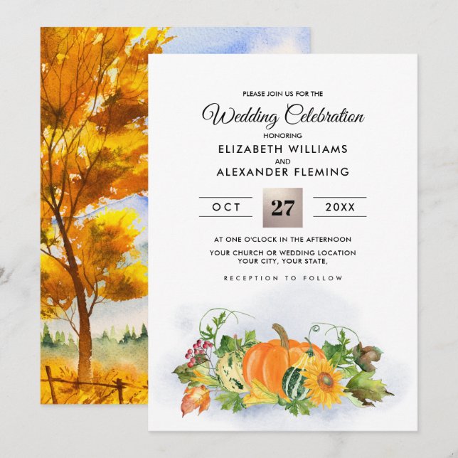 Fall Rustic Landscape | Autumn Harvest Wedding Invitation (Front/Back)