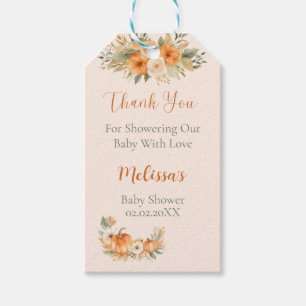 Fall Rustic Orange Pumpkin Baby Shower  Gift Tags